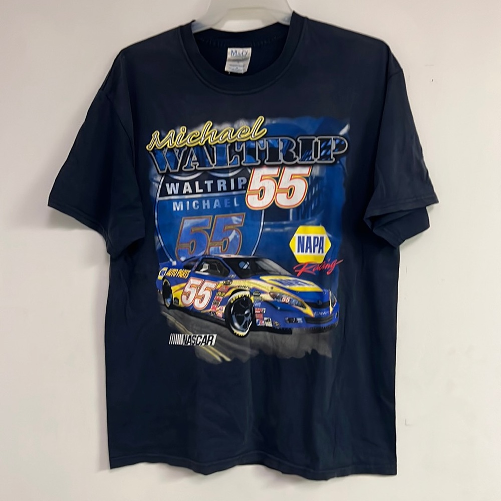 Vintage Michael Waltrip#55 NASCAR Double Sided Racing Navy Blue T-Shirt XL